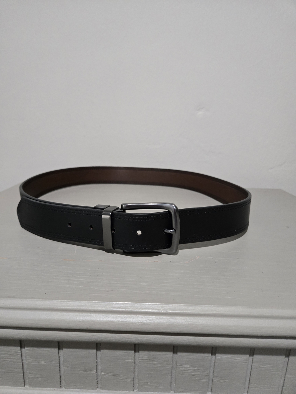 Men's Black Leather Belt with Silver Buckle